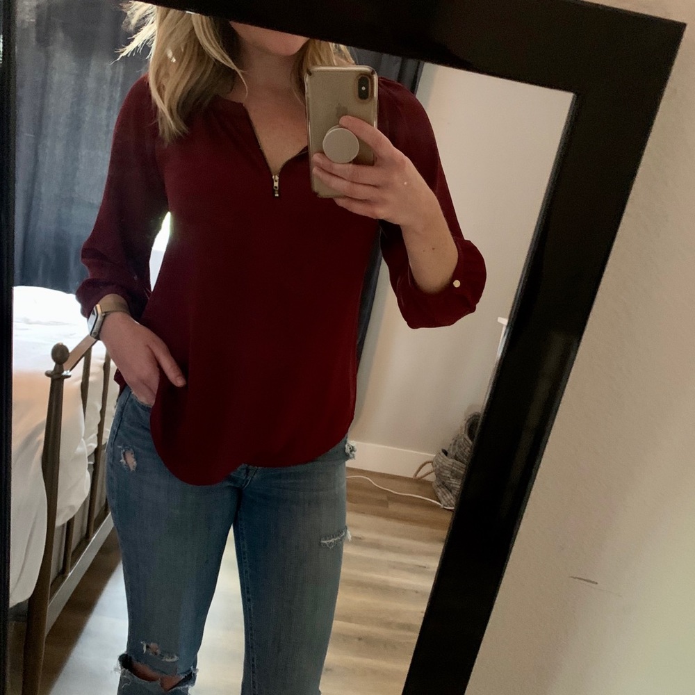 Paper Moon Maroon Quarter Zip Blouse